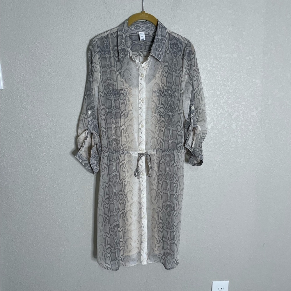 Old Navy Reptile Print Nude Gray Shirt Dress Small Tie Waist - Picture 2 of 6
